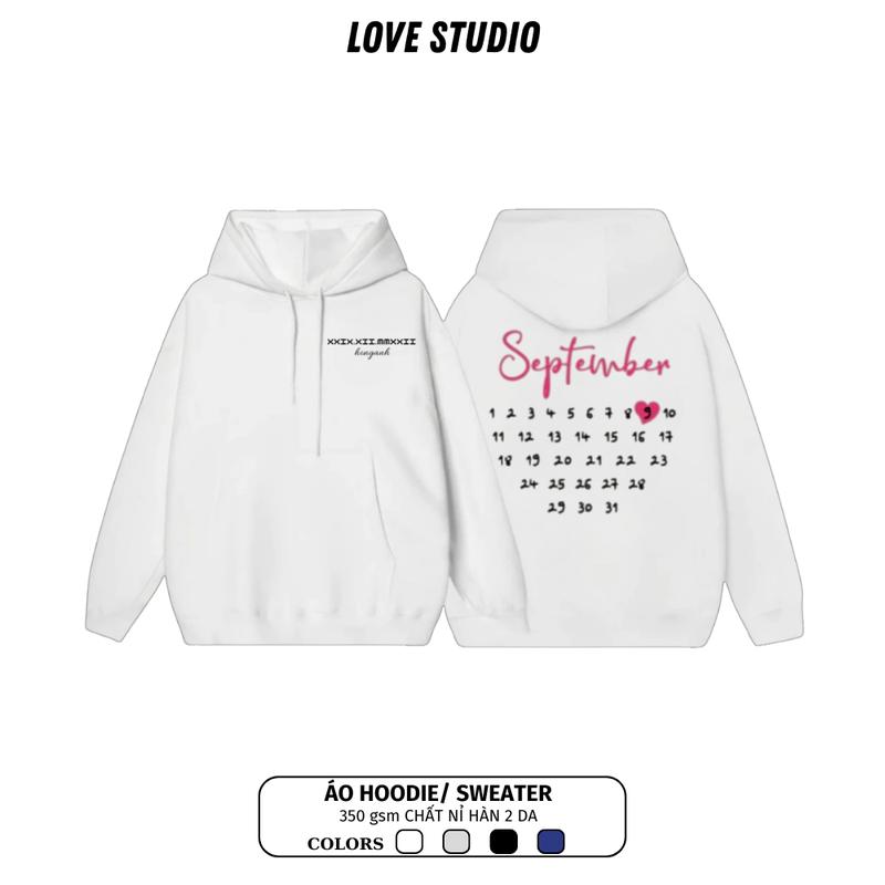 Áo đôi nam nữ sweater in tên và ngày kỉ niệm thiết kế theo yêu cầu hoodie có mũ chất nỉ hàn 2 da 350gsm Menswear Navy Dài Tay