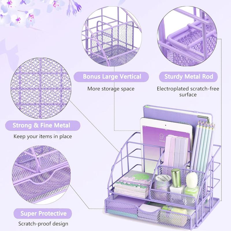 Sticky Note Holder Dispenser - Acrylic Base With Purple Metal Mesh, 3.5" Cube, Desk Organizer - View #9