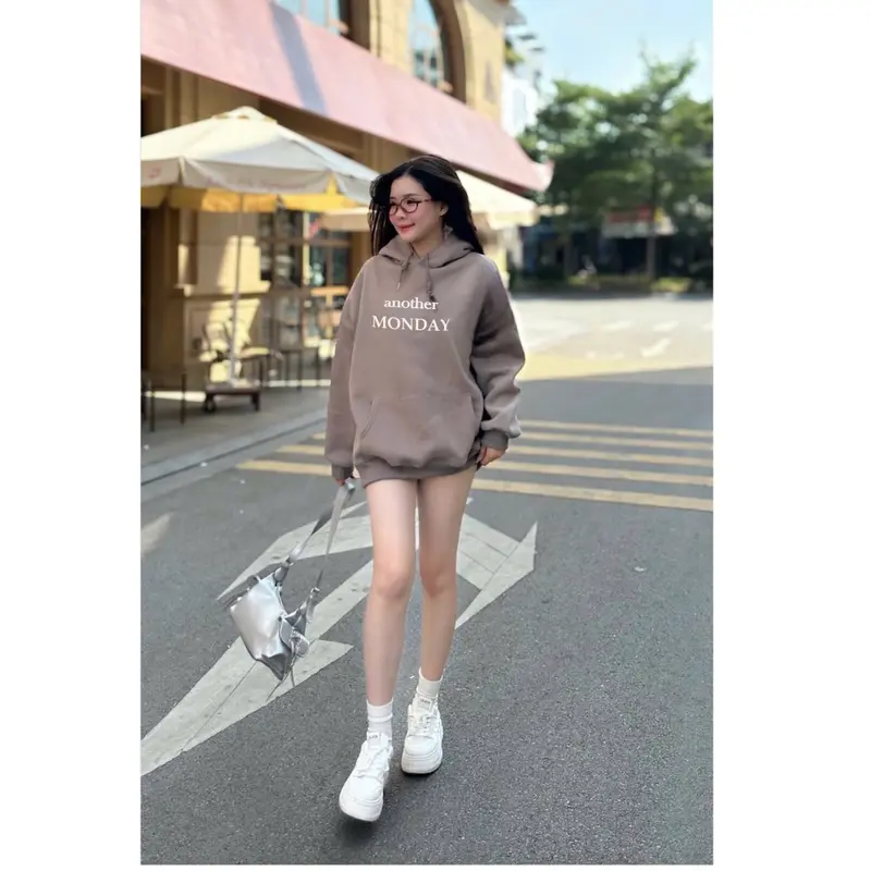 Áo hoodie nỉ tàu chữ Monday form thụng nam nữ tới 72kg Top Thun hoodie 1