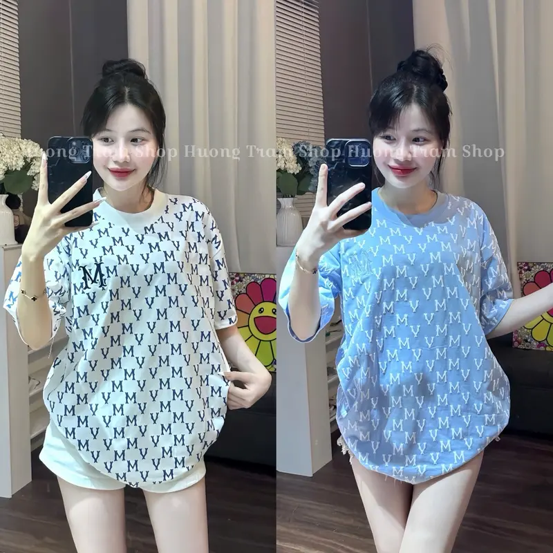 Áo Thun  Freesize Cotton 2chiều 250gsm - MV in Nổi Full áo thêu Ngực M , Hương Trầm Shop , Form 42-70kg , Chất cotton lạnh mềm mát , Nam và Nữ Women Top Cổ Tròn , Phối Jean xinh Voan 6