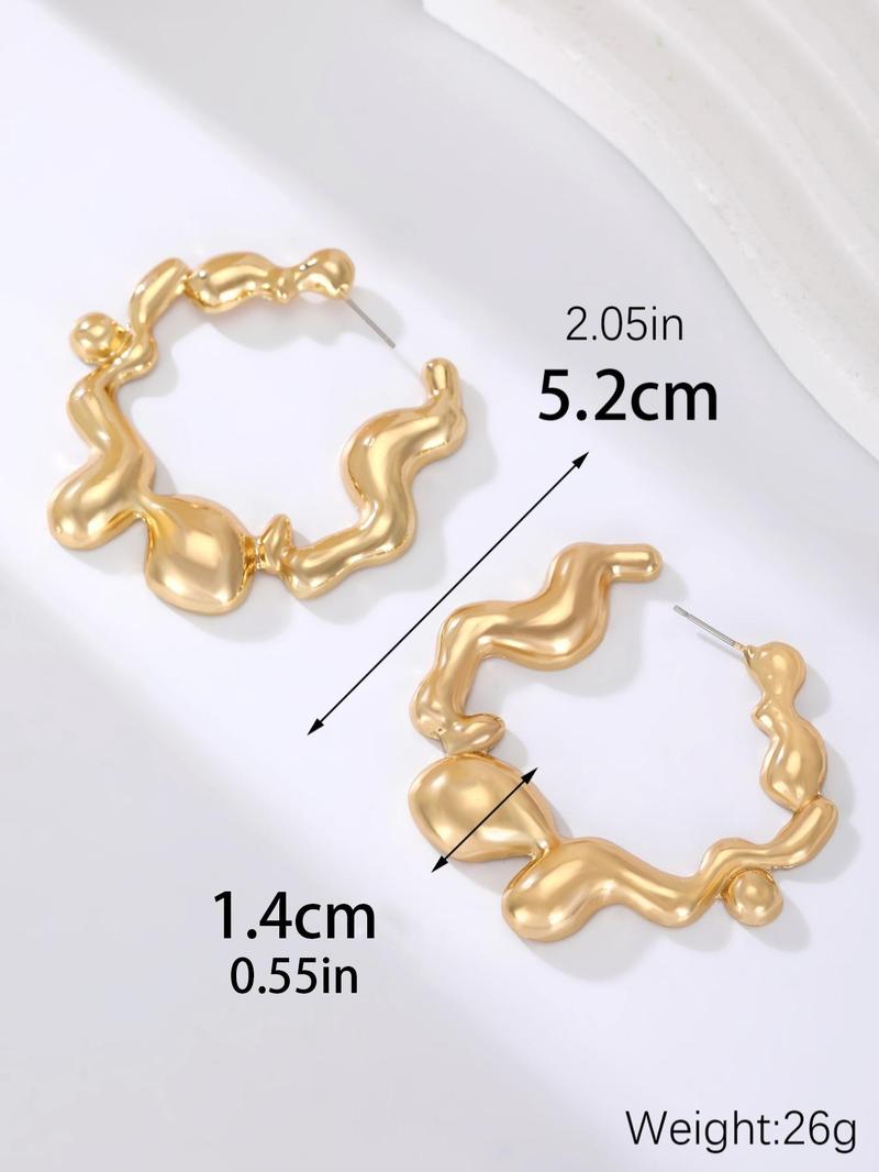 Product Introduction of Fashionable Irregular Shaped Hoop Earrings, 1 Pair Fashion Jewelry for Party, Daily Clothing Decor, Trendy All-match & Exquisite Jewelry for Birthday Gift 5