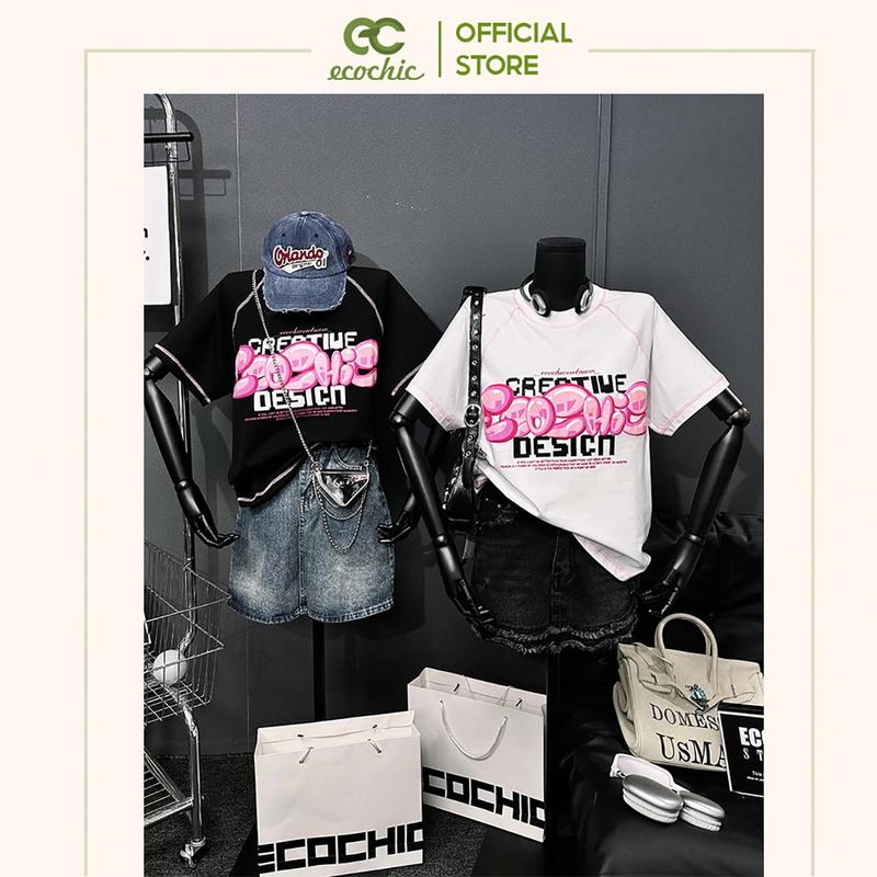 ECOCHIC - ÁO BABY TEE CHỮ HỒNG F060