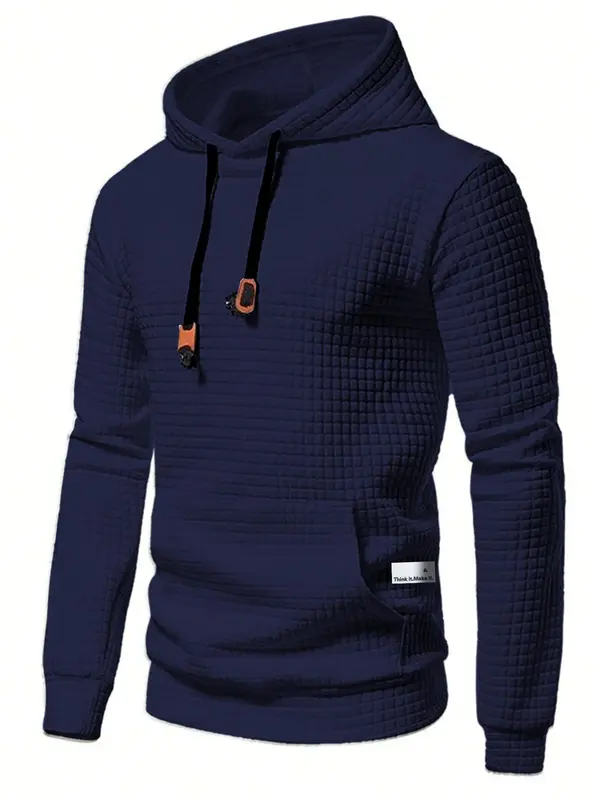 Men's Regular Fit Textured Letter Patched Drawstring Hoodie, Casual Long Sleeve Pocket Hooded Sweatshirt for Spring, Fashion Men's Clothes for Daily Wear, Streetwear, Hoodies,  Mens Clothing 6