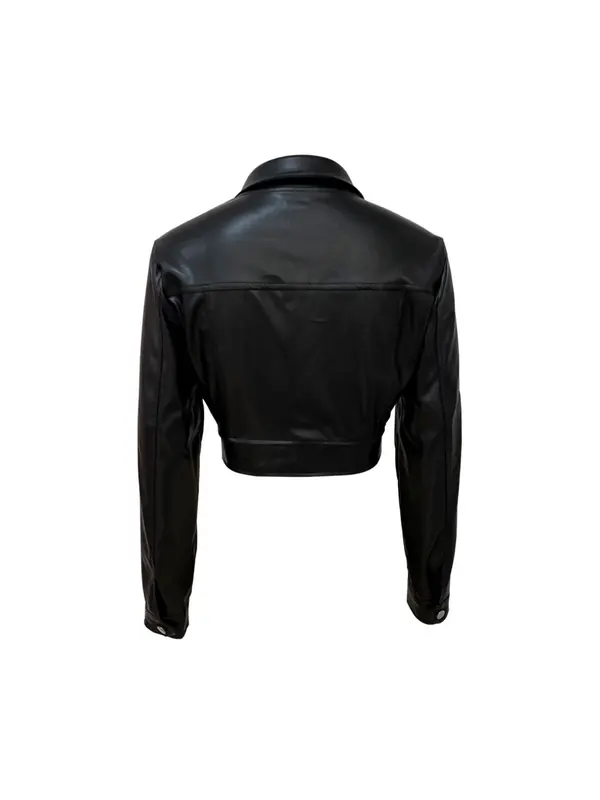 Women's Solid Button Front PU Leather Jacket, Retro Fashion Long Sleeve Collared Outerwear for Daily Outdoor Wear, Women Clothing for Fall & Winter 1