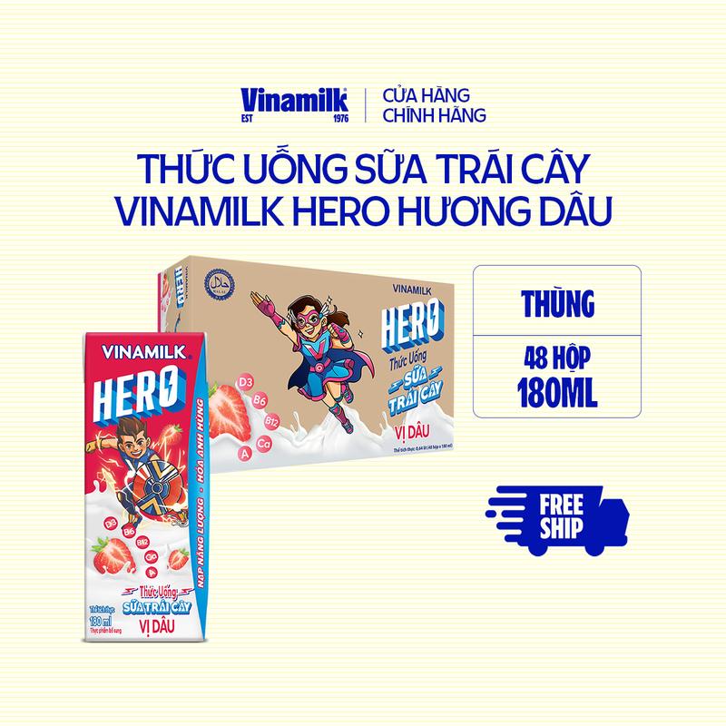 Thức Uống Sữa Trái Cây Vinamilk Hero Hương Dâu - Thùng 48 hộp 180ml