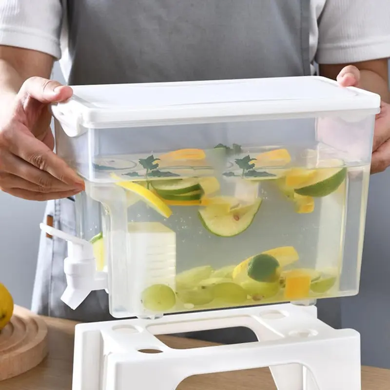 Clear Ice Bucket with Spigot, Large Capacity Lemon Fruit Tea Pot, Summer Cold Bucket, Ice Bucket for Home Kitchen Outdoor Camping 3
