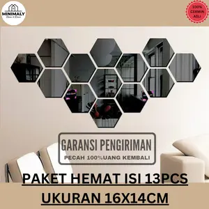 (PAKET HEMAT ISI 13 PCS) Kaca Cermin Hexagonal (ukuran 16x14cm CERMIN ASLI) Cermin Aesthetic Cermin Tempel Dinding Kaca Dinding Hiasan Dinding Kaca Hexagonal Cermin Hexagonal
