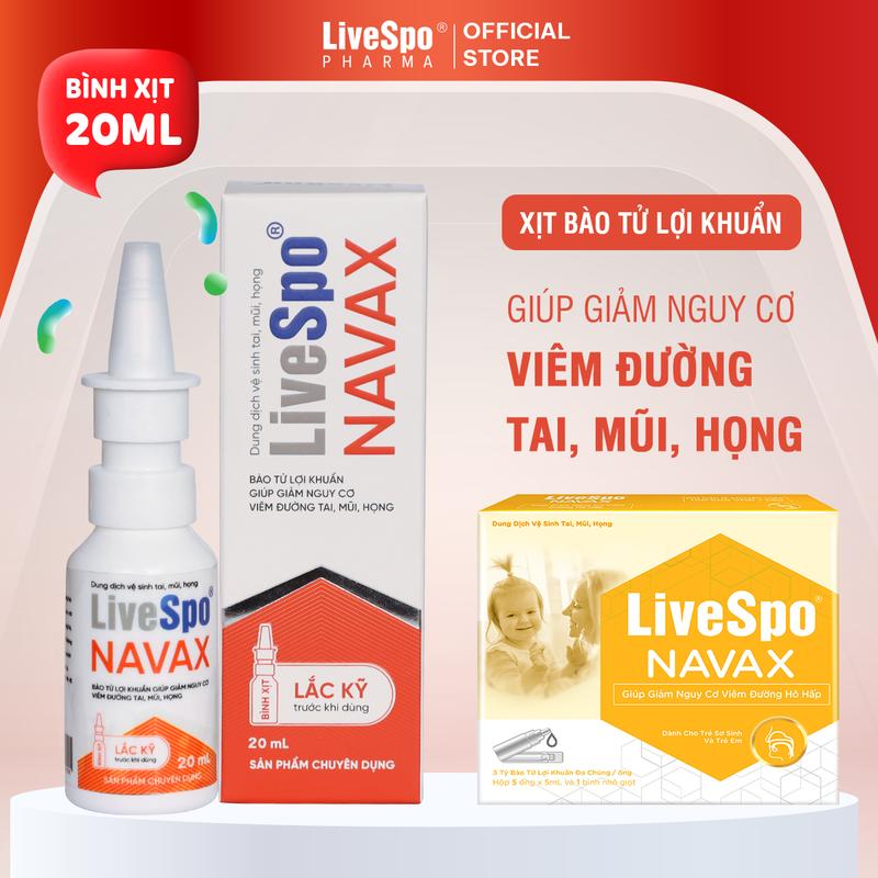 [1 Đỏ 1 vàng ] Combo 1 LiveSpo NAVAX chuyên dụng bình xịt nhựa 20ml và 1 LiveSpo Navax Kids Nước muối sinh lý cho bé sơ sinh chứa Bào Tử Lợi Khuẩn