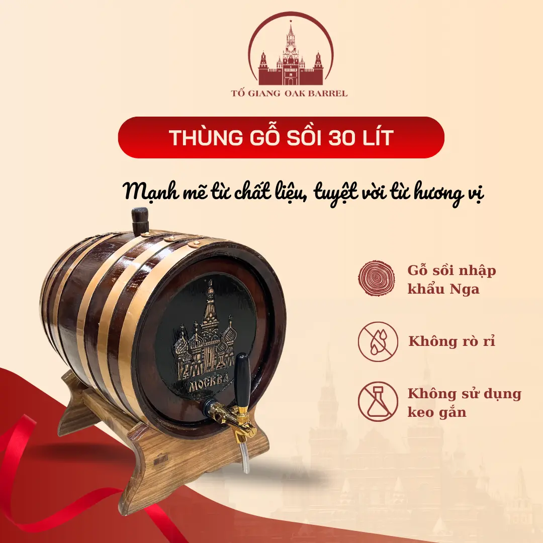 THÙNG GỖ SỒI 30 LÍT VÒI CROM CAO CÂP - BÌNH NGÂM Ủ BẰNG GỖ SỒI Đựng Gia Vị