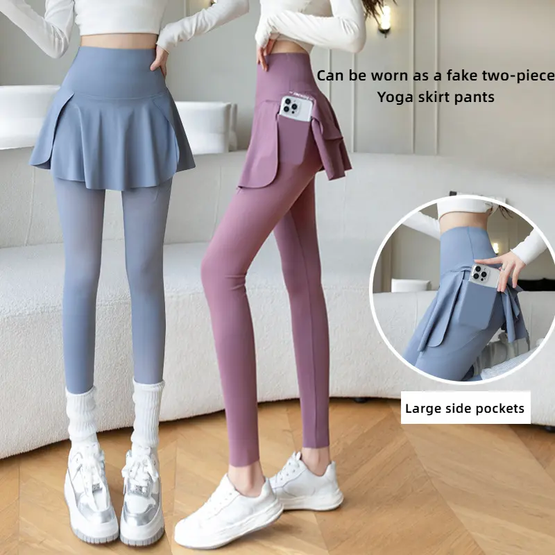 Quần Giả Váy Giả Hai Lớp, Cạp Cao, Dài Cropped Xén, Quần Cá Mập, Thích Hợp Cho Mùa Xuân Và Mùa Hè, Quần Tập Yoga Thể Thao Ngoài Trời, Quần Legging Ngoại Cỡ Dành Cho Nữ, Hàng Mới Về