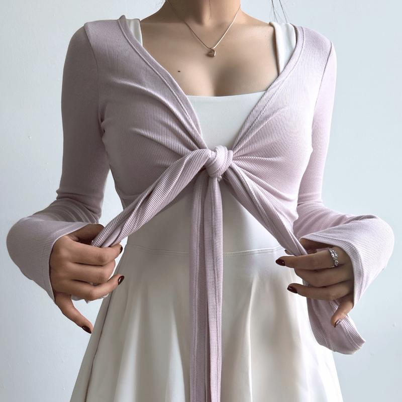 aeyo | Áo khoác cardigan tập gym yoga pilates tennis nữ LACE dây cột chéo, vải thun tăm mềm mịn Top 7