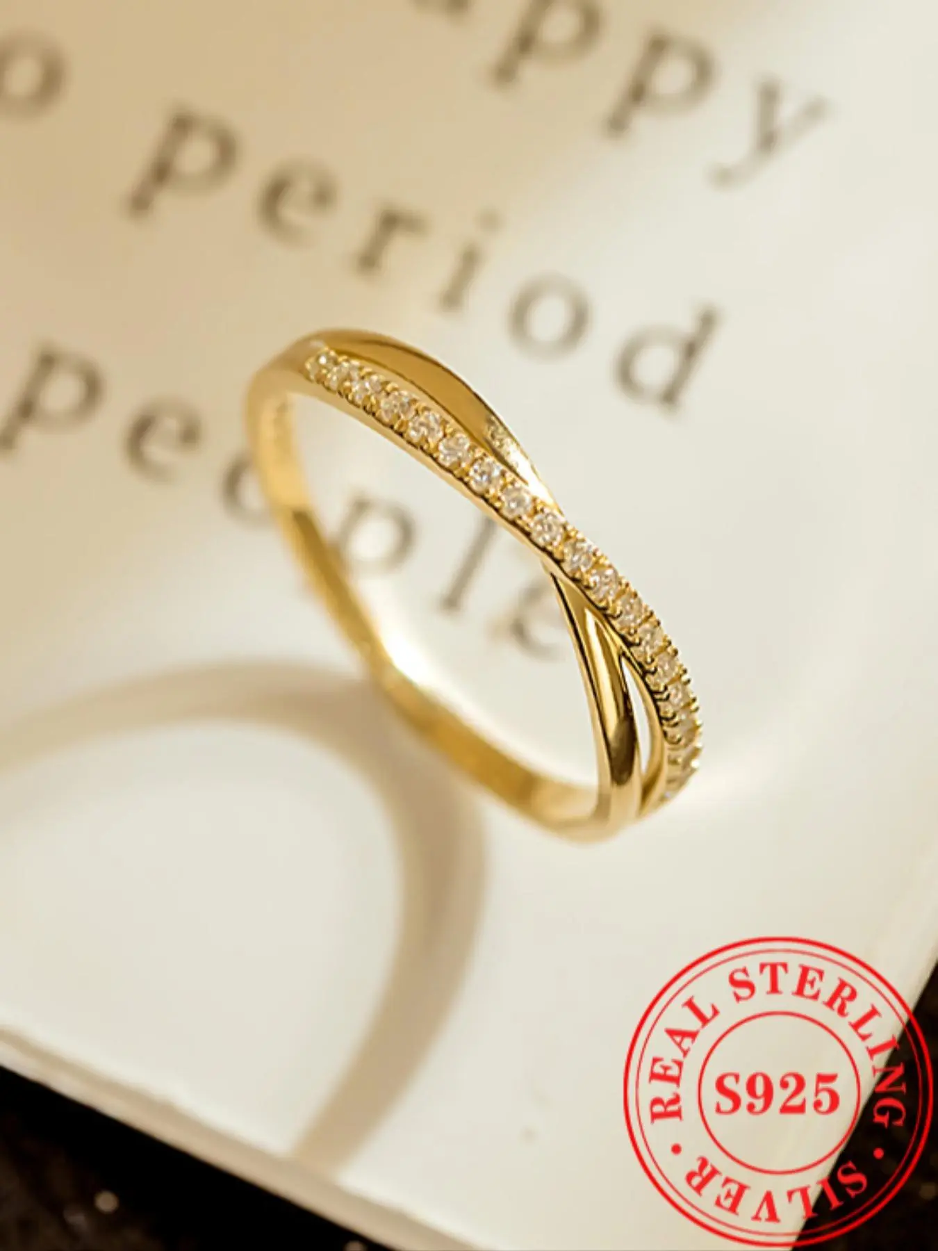 925 Sterling Silver Fashionable Cross Design Artificial Zircon Inlaid Ring, Simple Style Plain Color Ring, Fashion Jewelry Accessories for Women
