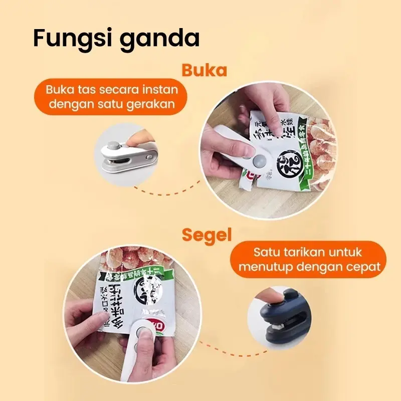 {Dapat digunakan kembali} Bajiss Snack Sealer Mini Food Pelestarian Plastik Sealer Portable - 2 in 1 Segel / Buka Dual Use 7
