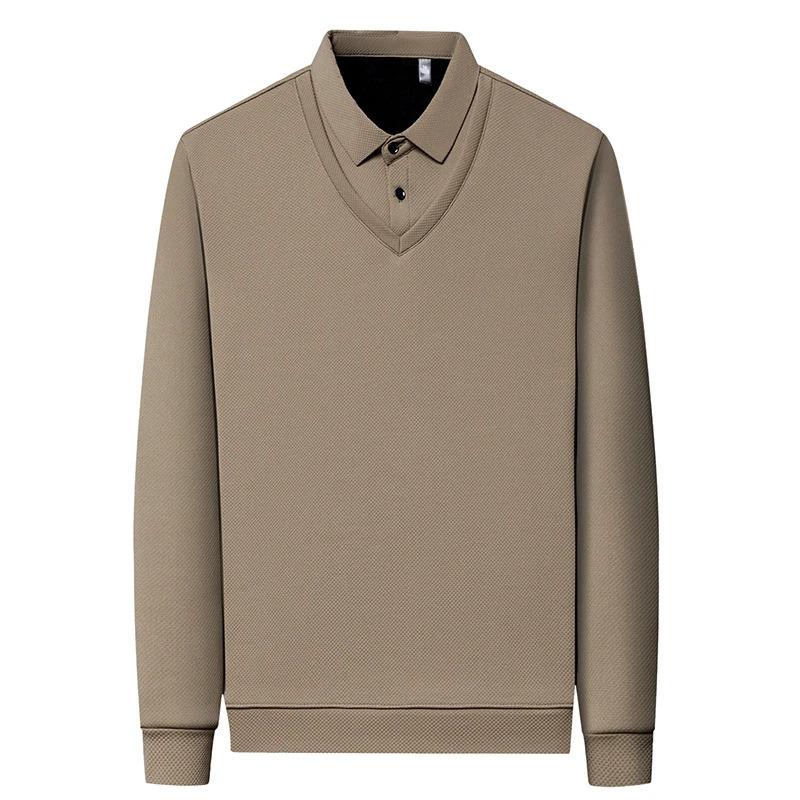 Product Introduction of Men'S Long Arm Polo Shirt Korean-Style Fake Two-Piece Business Men'S Casual Fashion Long-Sleeved Solid Color Lapel Shirts Comfortable All-Match Top For All Seasons Menswear Lingerie 24