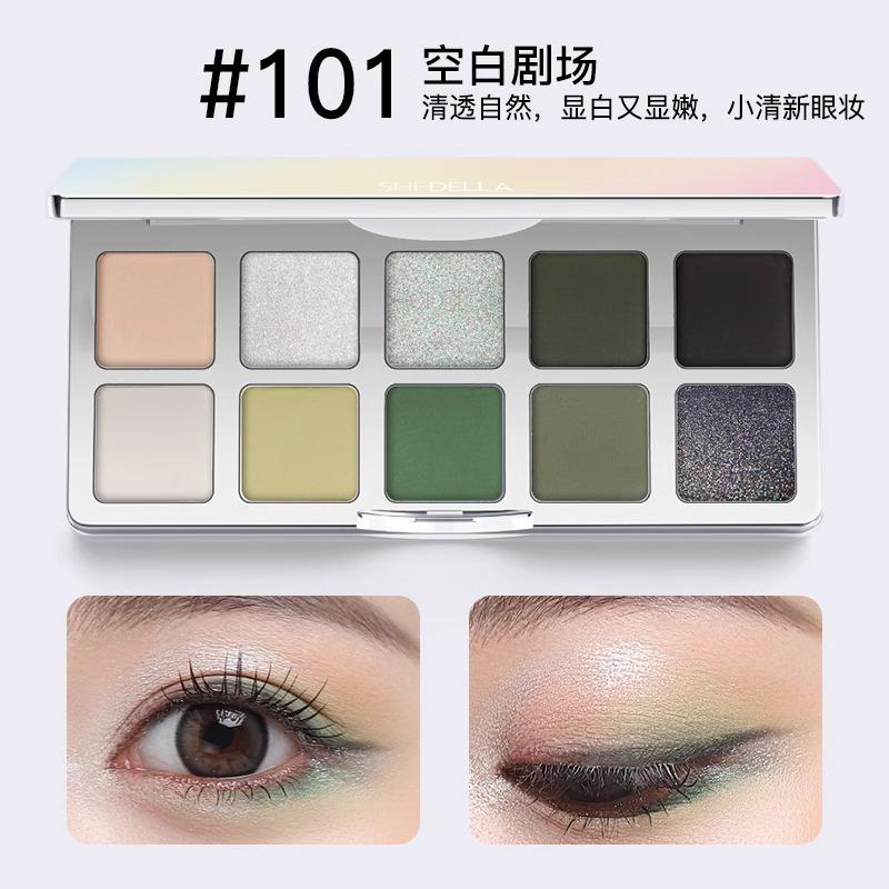 Shedella SHEDELLA - Bảng phấn mắt mười màu, màu tưởng tượng, Xanh Biển , Paillette đen, Xanh Lá 2023, phấn mắt mới 5