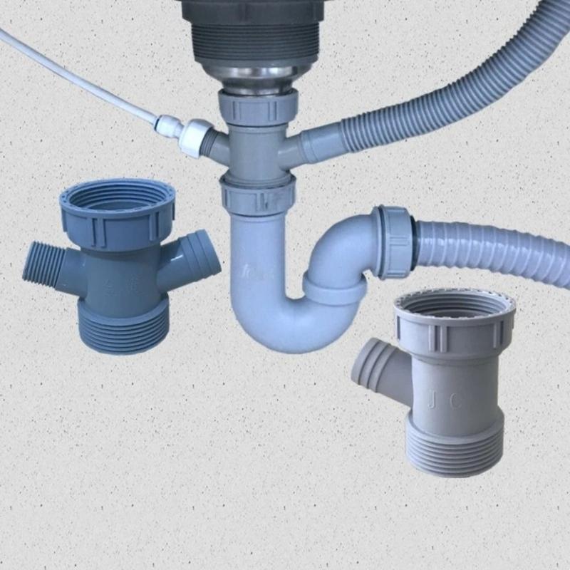 Product Introduction of 1/2Pcs New Y Shaped Sink Drain Pipe Adapter with Rubber Sheet Thread Sewer Branch Connector Three-way Hose Joint Kitchen Bathroom 20