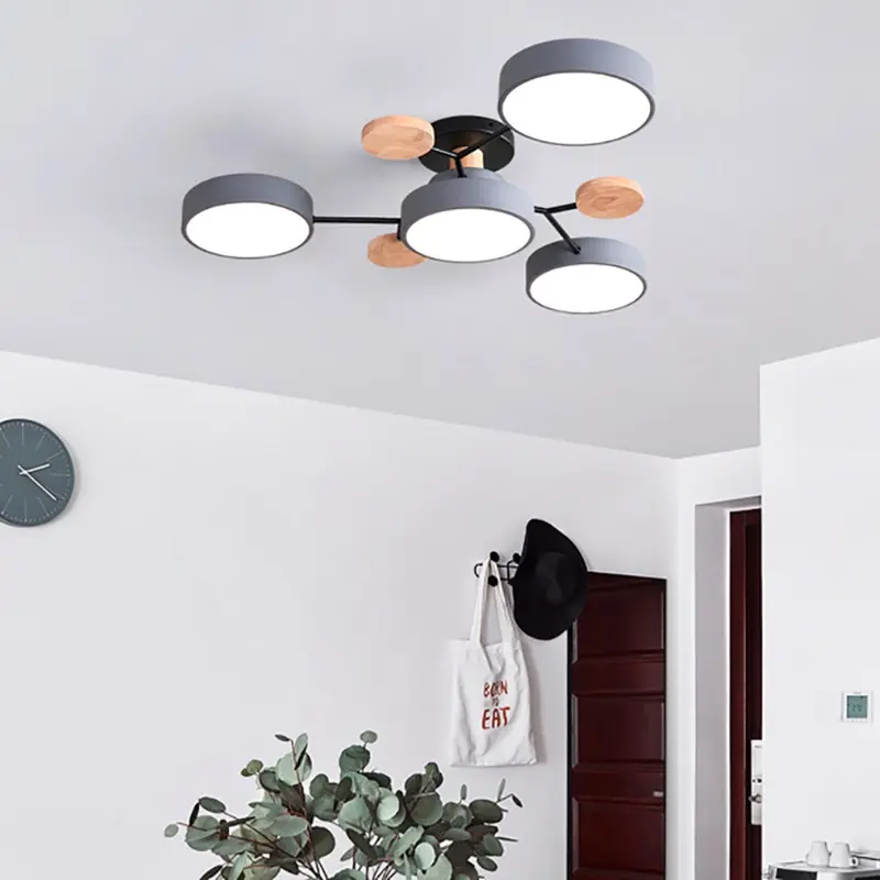 3 Warna Dipimpin Lampu Langit-langit Modern Gantung Kayu Minimalis Ruang Tamu Langit-langit Kamar Tidur Nordic Hias Estetika Penerangan Rumah 6