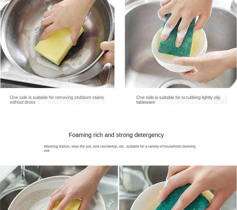 Product Introduction of Large thick dishwashing sponge cleaning block dishwashing cloth kitchen rag scouring pad dishwashing artifact non-stick oil 2