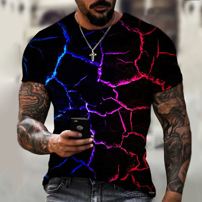 3D printed T-shirt with underground magma eruption pattern for outdoor fashion and versatility T-shirt