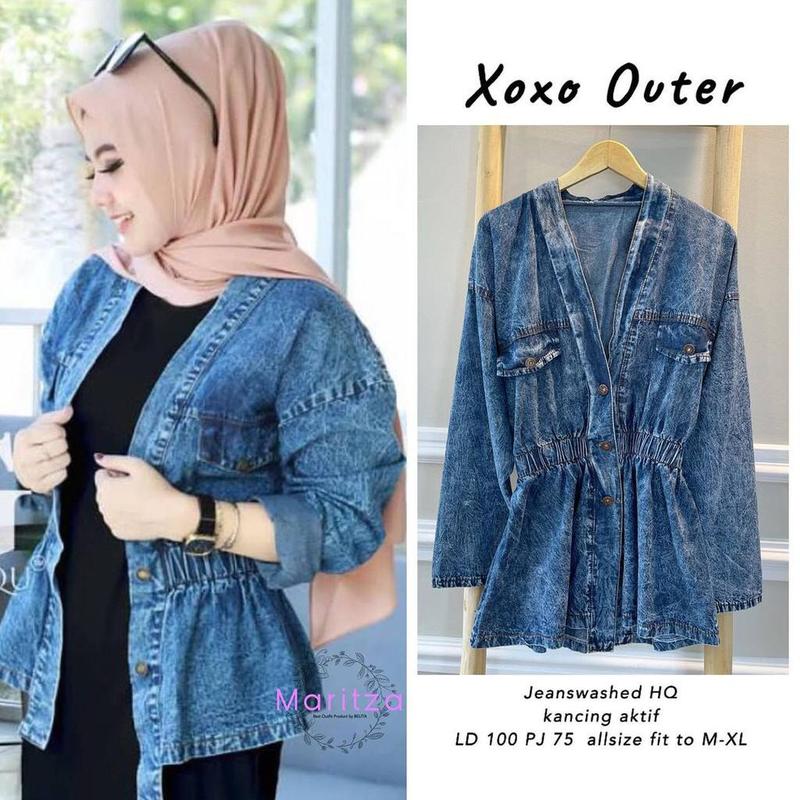 Product Introduction of jaket jeans wanita terbaru karet tengah Santai Slim-Fitting Fit Denim Cewek  Crop  Outer  Panjang Oversize 2