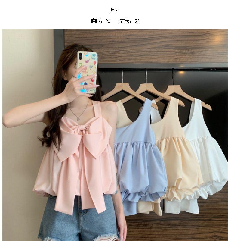 Product Introduction of Tiktok Hot Sale French Sweet Bowknot Loose Small Sling Vest Women's Inner Wear Summer Niche Design Outer Wear Short Top 1