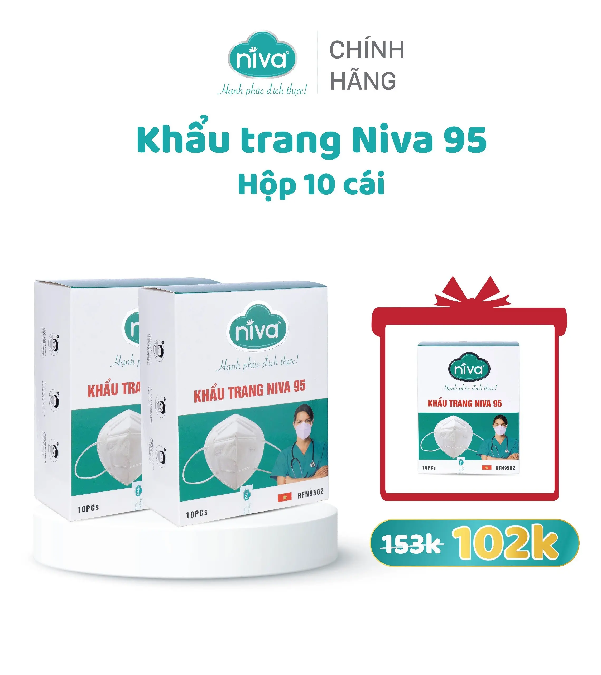 [Mua 2 Tặng 1] Khẩu Trang Niva 95 Hộp 10 Chiếc Ngăn Giọt Bắn, Lọc Vi Khuẩn Chính Hãng Cao Cấp