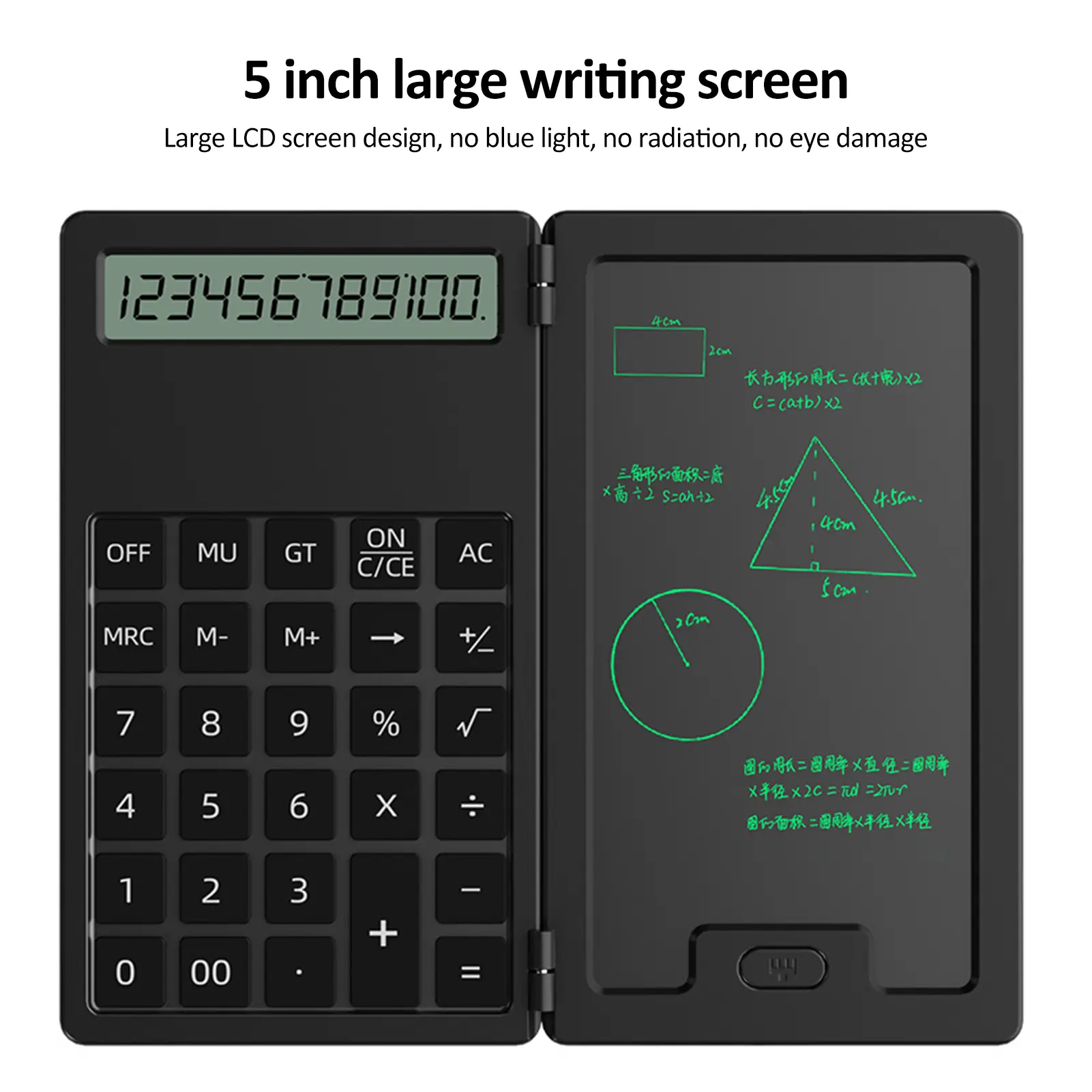 Hudmoav Scientific Calculator with Erasable Writing Board Battery Powered 12 Digits Standard Function LED Display Student Calculator Office School Supplies