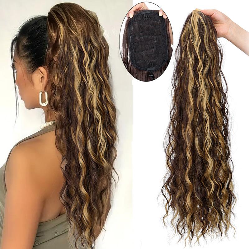 28 Inch Long Wave Claw Clip on Ponytail Hair Extension, Heat Resistant Fake Pony Tail Hair Piece for Women, Synthetic Hair Extensions for Daily Party boho  braids  human  hair blonde blonde synthetic extensions & pieces 5