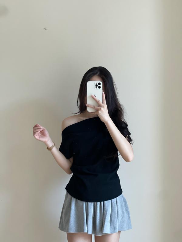 Áo Thun Lệch Vai Xếp Ly, Áo Kiểu  Sườn Nhún Eo Điệu Đà, Áo Phông Form Vừa Chất Vải Co Dãn Mềm Mịn Miho House | BigBuy360 - bigbuy360.vn