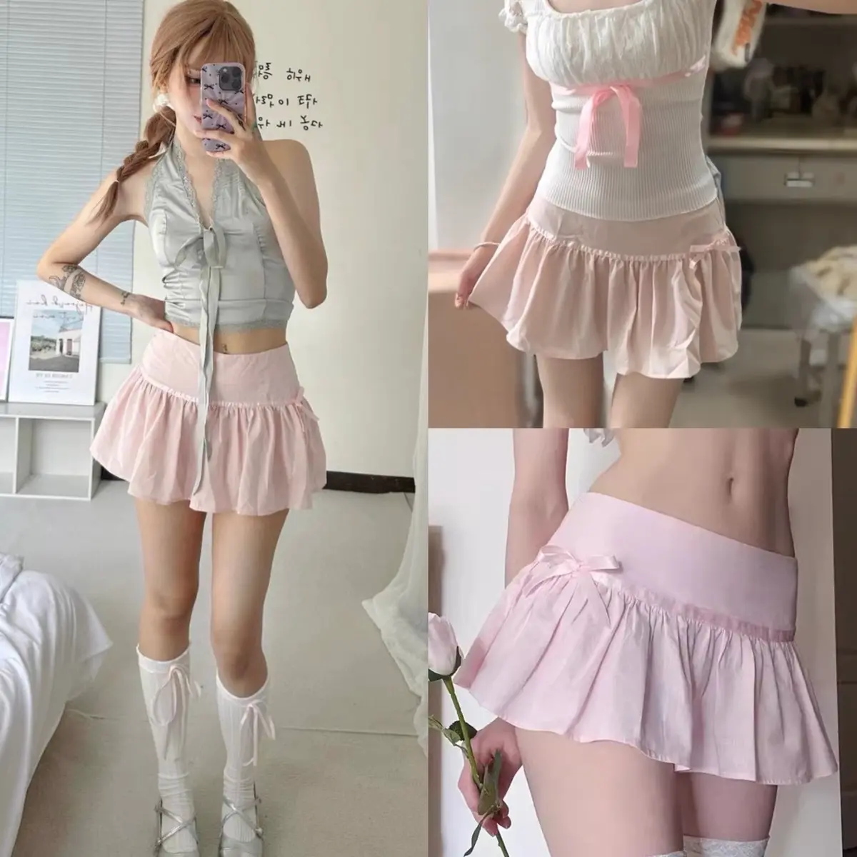 ￼Chân Váy Xòe Cạp Trễ TRANGCLOTHINGG Eo Thắt Nơ Dễ Thương GVVVVC098