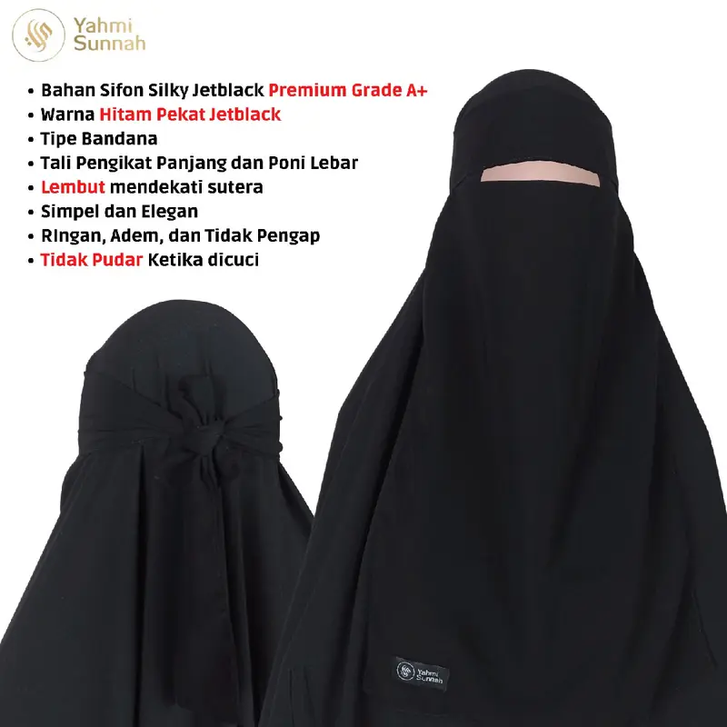 Niqab Bandana Sifon Jetblack Premium Grade A+ Bisa COD Hitam Panjang 0