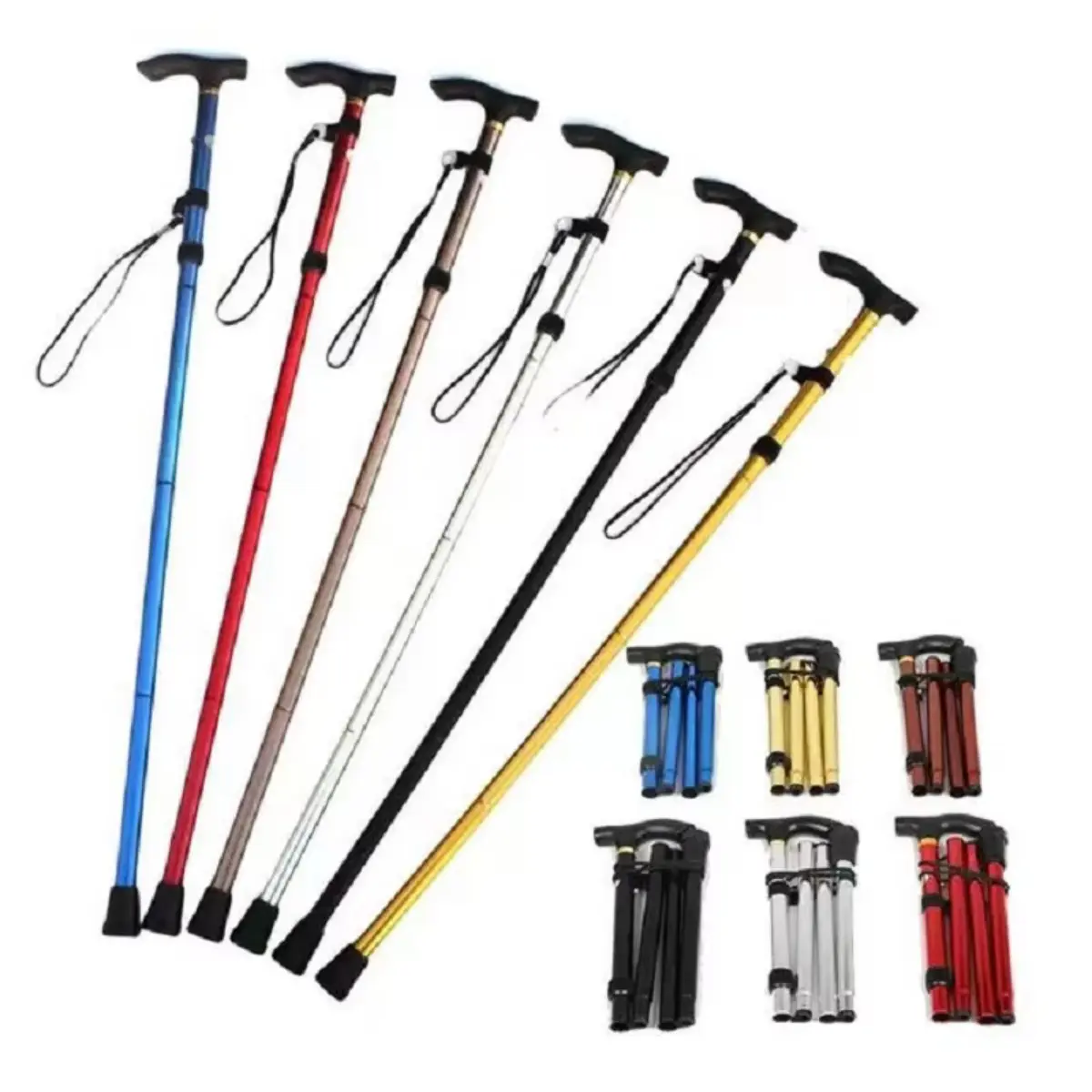 Hiking Camping Mountaineering Poles Walking Stick Telescopic Baton Trekking Poles Folding Cane Crutches Pole Unisex