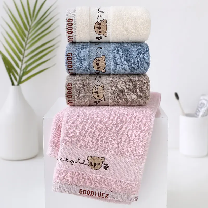 Tuala Kanak-kanak, Bahan Kapas, Rekaan Kartun dan Comel, Sesuai untuk Tadika dan Bayi, Tuala Muka, Bersulam, Diperbuat daripada Kapas Tulen, Saiz Kecil