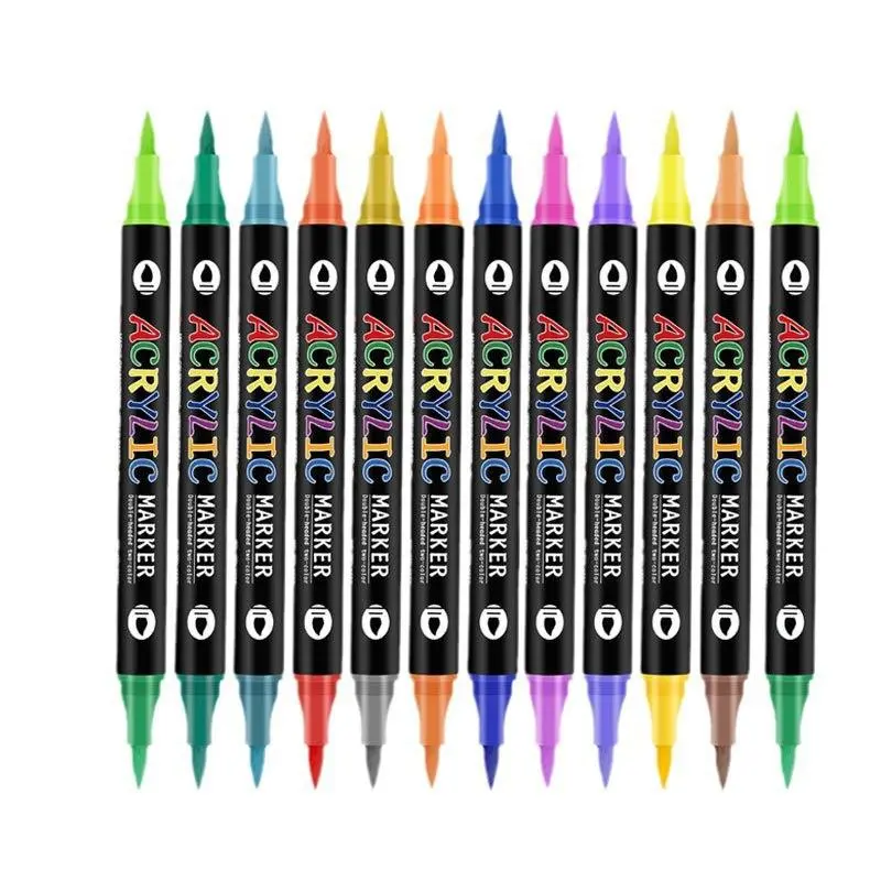 Acrylic Marker Pen, 1 Set Double-ended Acrylic Paint Marker Pen, Art Marker Pen for DIY Projects on Paper, Rock, Wood, Glass & Fabric