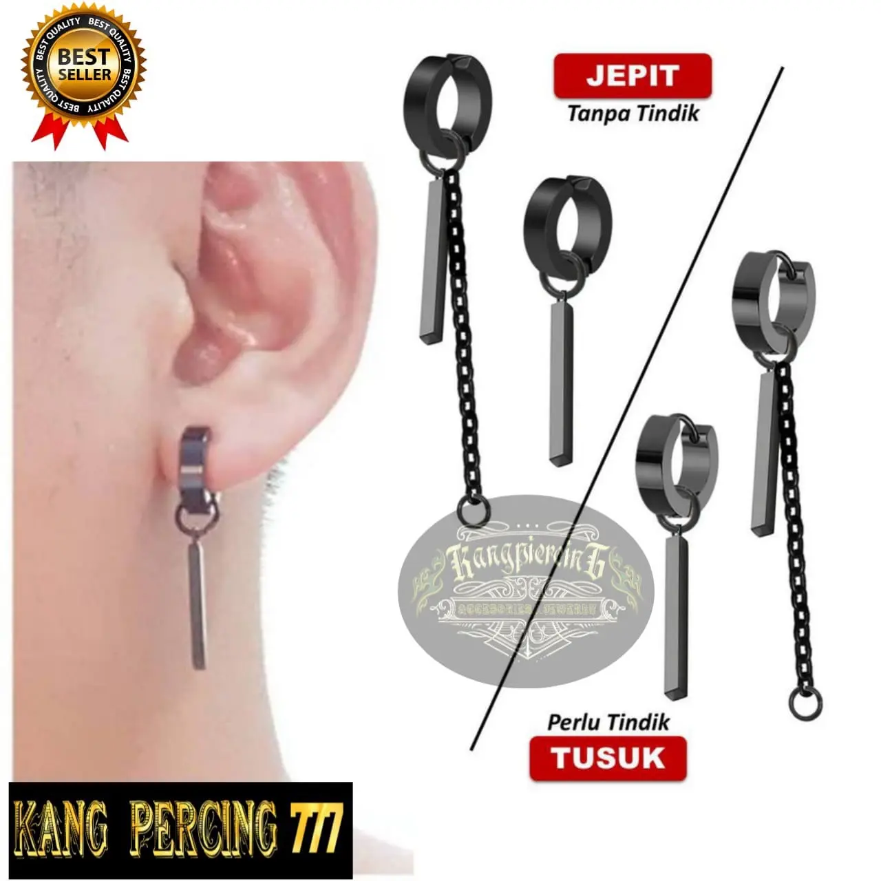 Anting pria dan wanita korea gantung hitam batang rantai tindik dan jepit Aksesoris Titanium