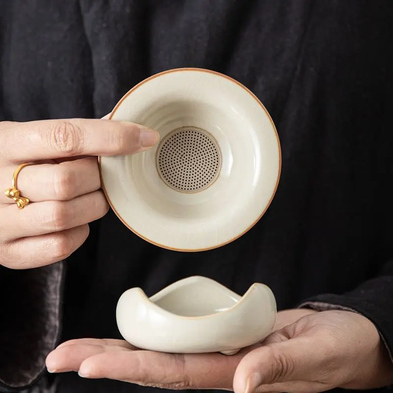 Beige Ru Kiln Tea Leak Tea Filter Tea Filter Creative Ceramic Tea Partition Isolation Tea Filter Tea Set Accessories