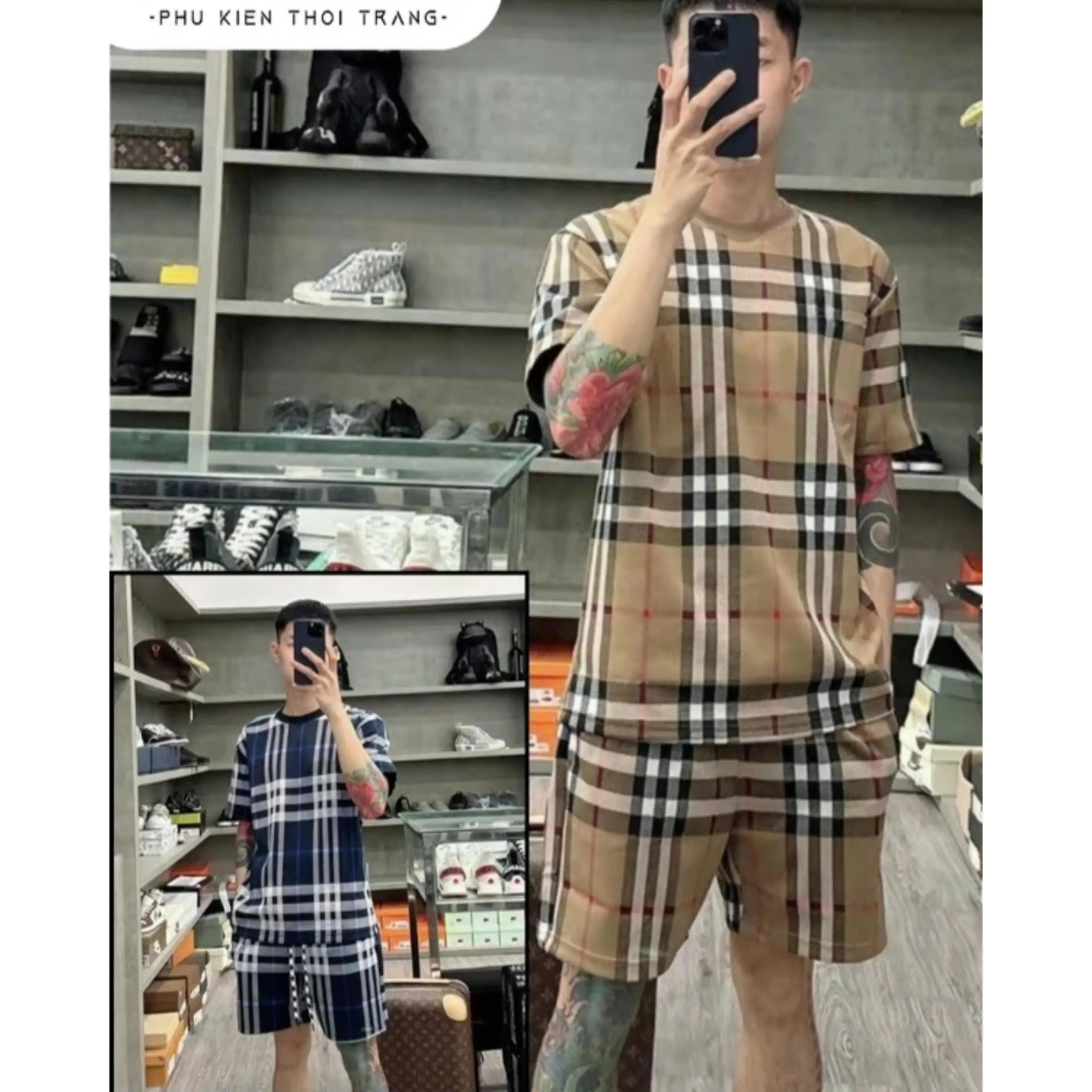 Bộ Quần Áo Nam Phối Kẻ Sọc Toàn Thân Chất Cotton Thoáng Mat Menswear Jacket Polo