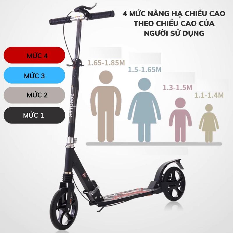 Xe trượt scooter cho bé và người lớn xe trượt có phanh tay ,gấp gọn tiện lợi có chân chống