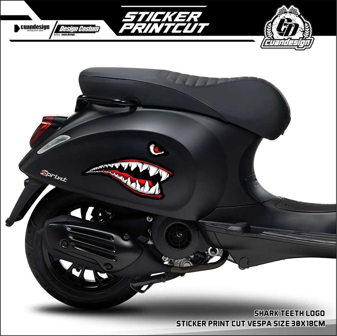STICKER CUTTING STIKER PRINTCUT MOTOR STRIPING CUTTING VESPA SC VSP SPRINT LX SCOOPY LOGO SHARK TEETH