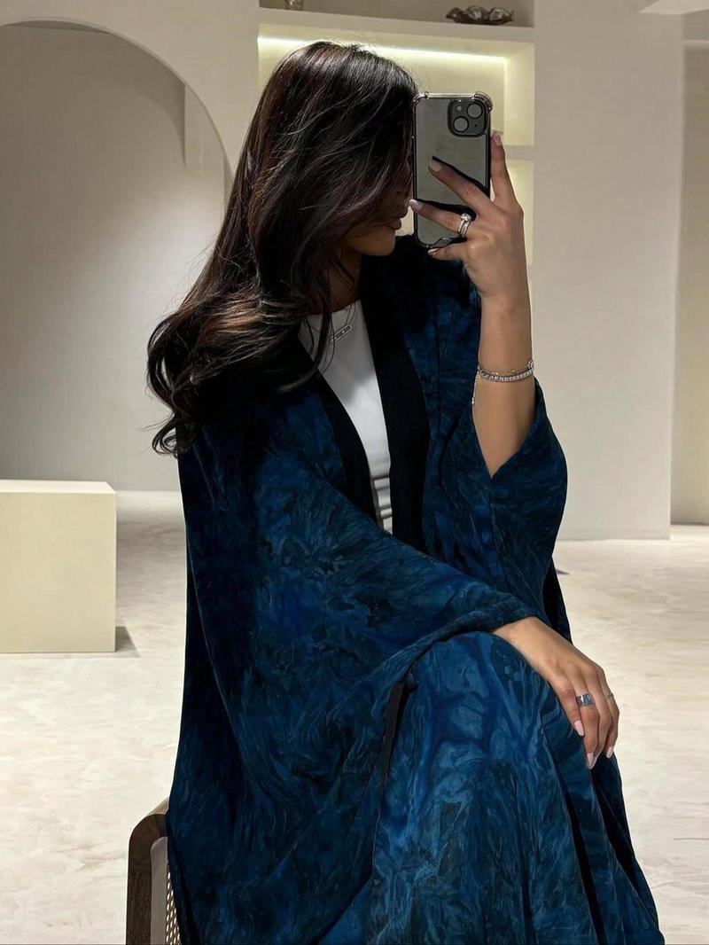 Product Introduction of Women's Tie Dye Print Open Front Abaya, Elegant Casual Long Sleeve Abaya for Daily Wear, Ladies Clothes for All Seasons 5
