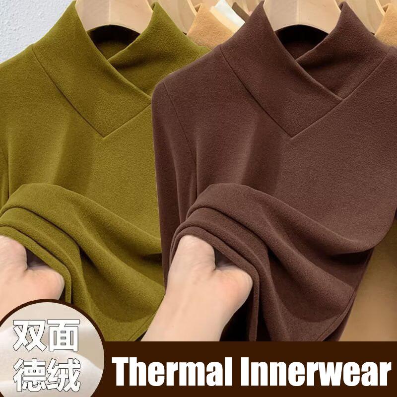 Áo Giữ Nhiệt Cho Nữ, Phong Cách Đường Phố Hàn Quốc, Áo Dài Tay Ngoài Trời Mùa Thu, Cổ Lọ Nửa, Cổ Chéo, Đồ Mặc Bên Trong Ấm Áp, Có 6 Màu, Cỡ S-3XL, Thời Trang Đường Phố 0