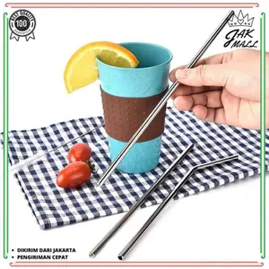 Stainless Straw Boba Set / Paket Sedotan Stainless Bubble Milk Straw Sikat Botol 1 Set isi 3pc JM