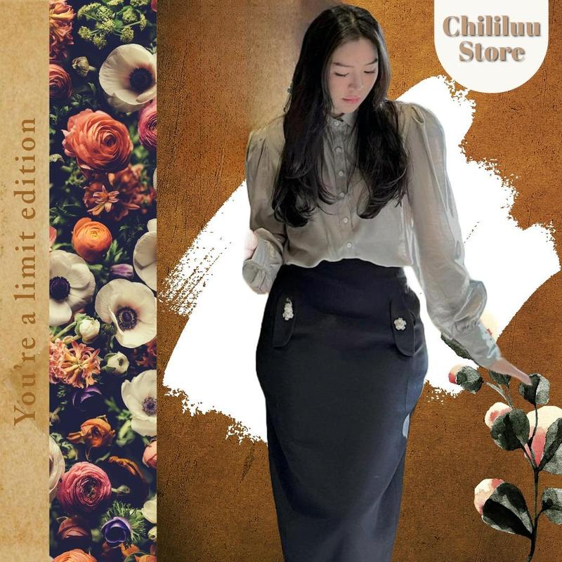  Áo sơ mi Chililuu áo sơ mi xám tay bồng sang chảnh Nữ  Women 