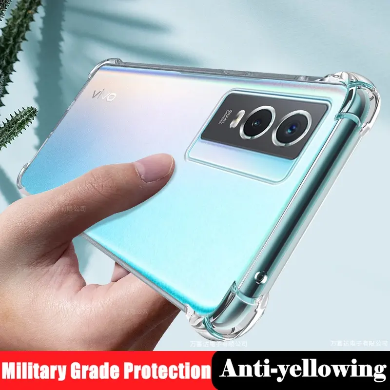 For Vivo Y76s Y76 5G V2124 Slim Crystal Clear Soft Silicone Jelly Case with Four Reinforced Corners Transparent Cover