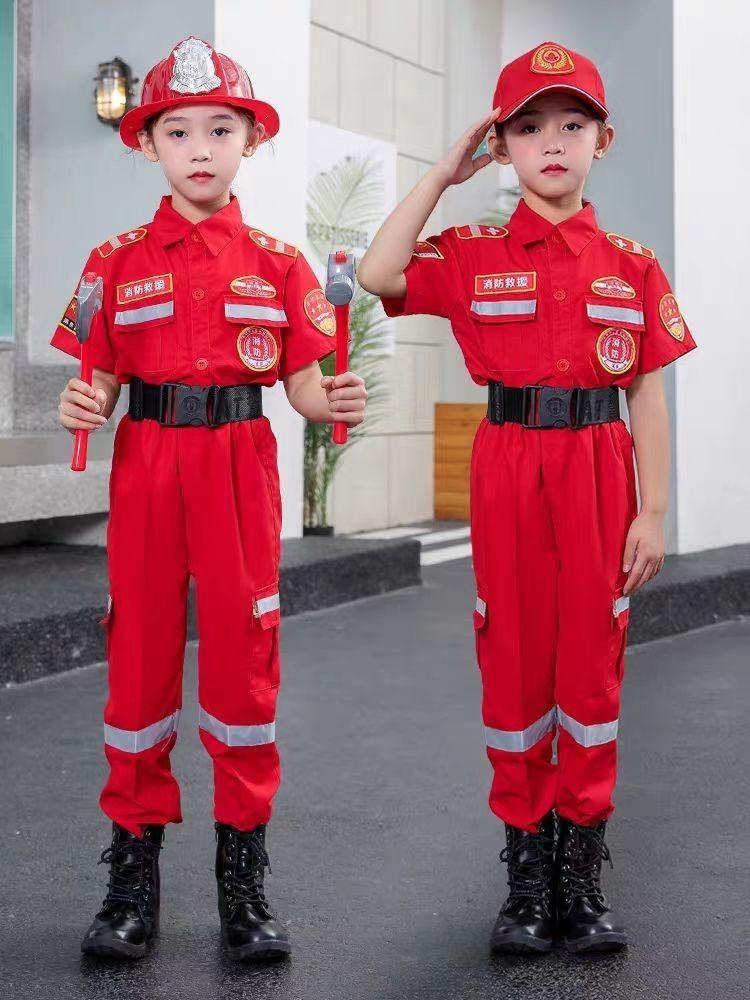Product Introduction of Children's Fire Firefighter Costume Halloween Cosplay Costume Children's Business Suit 4