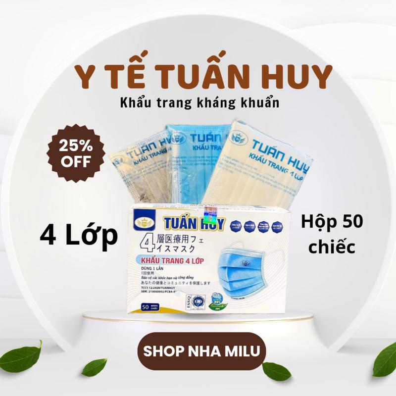 [ HOT GIÁ SỈ ]_COMBO 5 & 10 HỘP (250-500 CÁI) KHẨU TRANG Y TẾ TUẤN HUY 4 LỚP