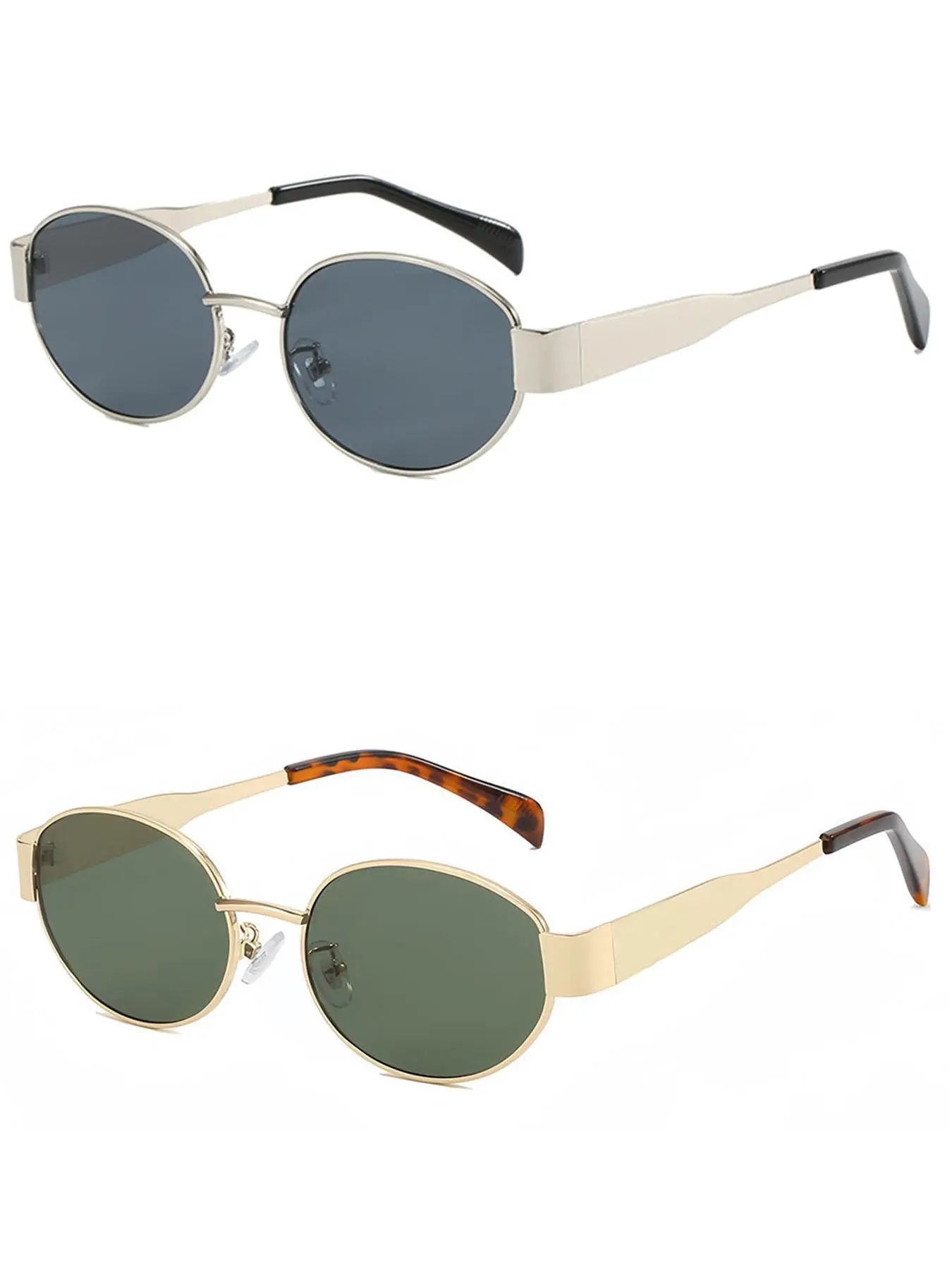 Unisex Vintage Oval Frame Sunglasses (2 Pairs), Trendy Casual Sunglasses for Everyday Use, Fashion Accessories for Outdoor Activities