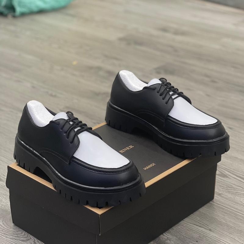 Giày Chunkky derby đen trắng, đế cao su cao 5cm