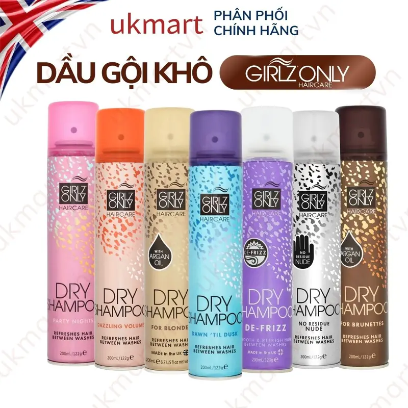 Dầu Gội Khô Girlz Only Party Nights / Dawn 'Til Dusk / Dazzling Volume / No Residue Nude 200ml 0