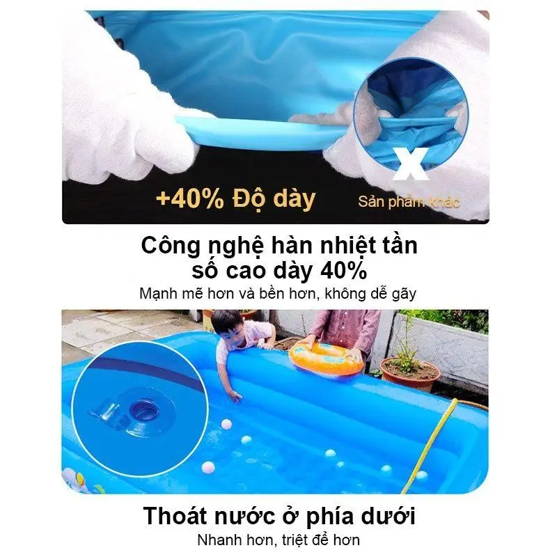 【Flash sale】Bể Bơi Cho Bé 3 Tầng Bơm Hơi Tại Nhà Nhiều Kích 1.2m/1.8m/2.1m/3.05m - Đồ Chơi quây  nhựa tặng phao và máy bơm 6